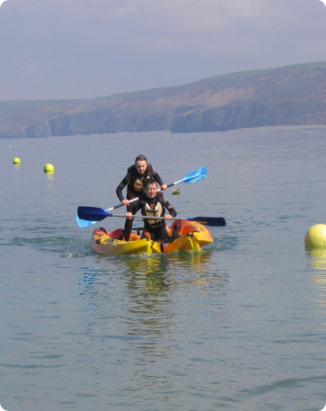 Children on the sea in kayaks